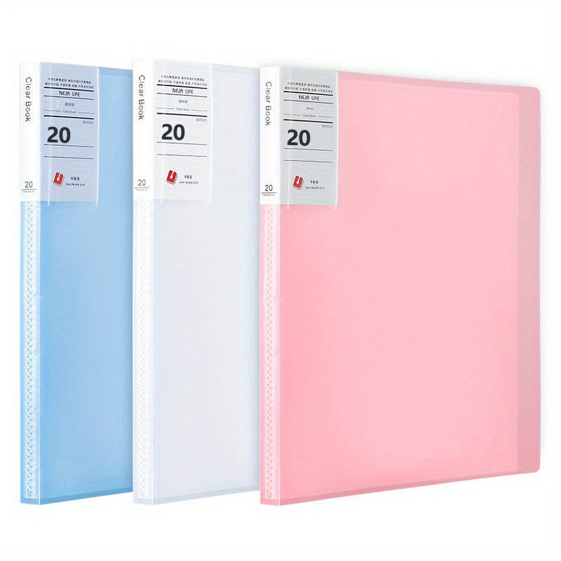 3pcs Pink Folder Insert Drawing Test Book, 20 Pages Pocket