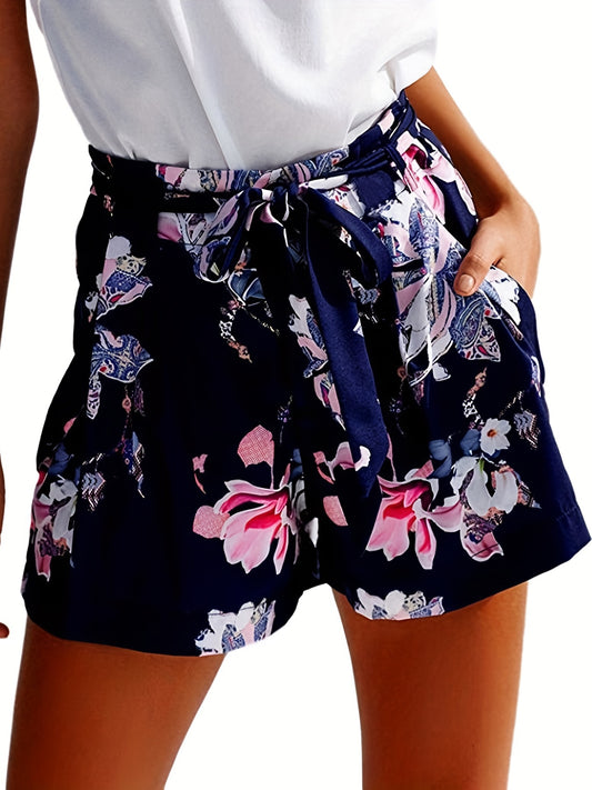 Floral Print Belted Shorts for Spring & Summer