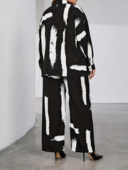 Women's Plus Brush Print Shirt & Loose Pants Outfit Set