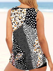  Patchwork Print Tankini Set with Shorts Swimsuit