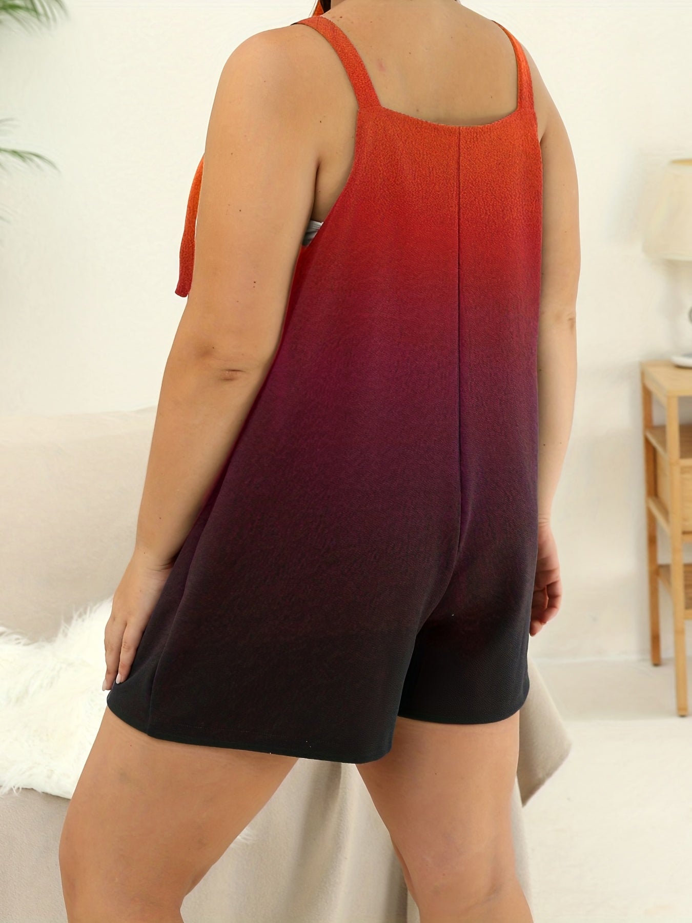  Ombre Tie Shoulder Loose Fit Romper With Pockets