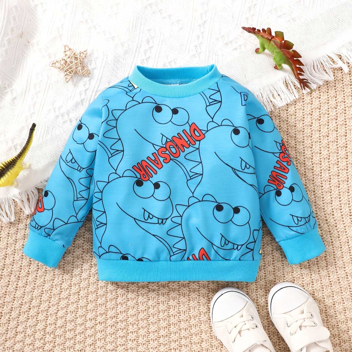Girls Dinosaur Print Long Sleeve Pullover Sweatshirt