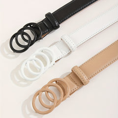 3pcs Solid PU Belt Triple O Ring Buckle Belt for Women
