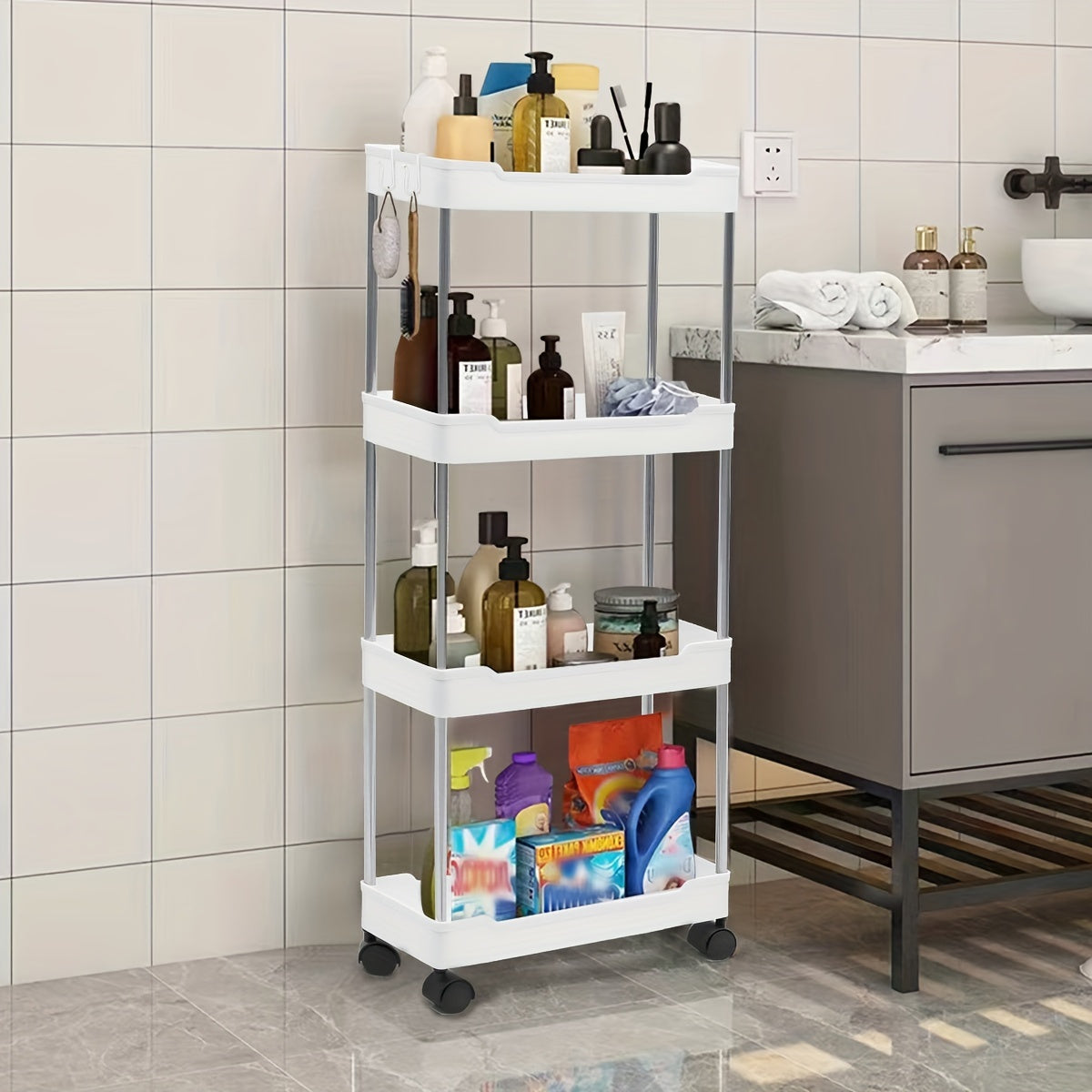 Slim Rolling Storage Cart 4 Layer Bathroom Storage