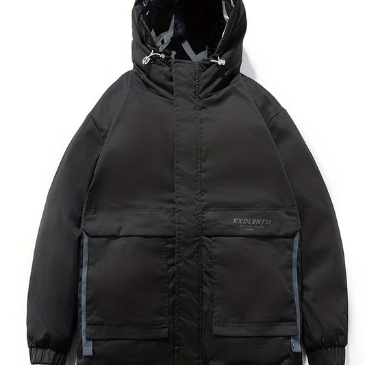 Men's Hooded Puffer Jacket Loose Fit Big Pocket Duck Down Coat for Winter