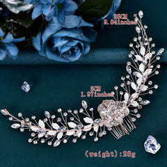 Bride Rhinestone Leaf Headwear Silvery Alloy Flower Hair Comb Wedding Party