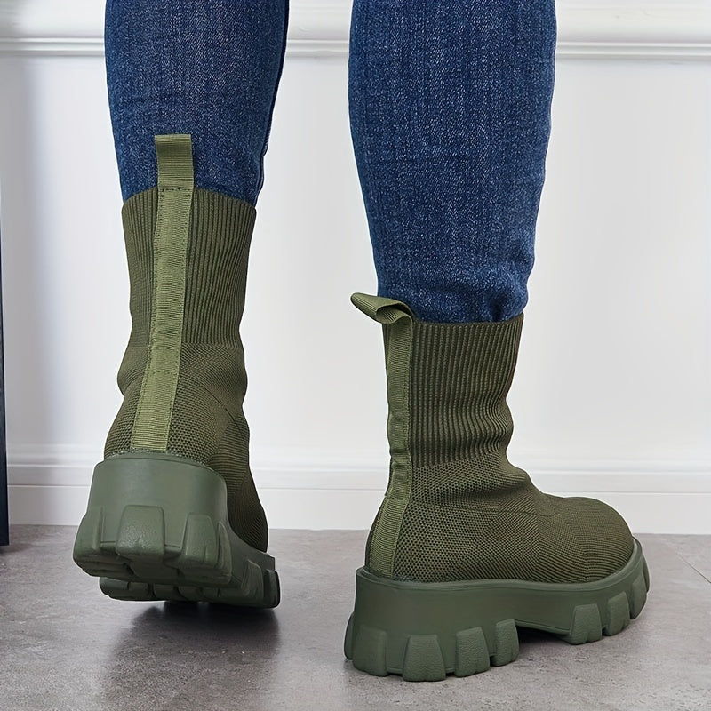 Women's Knitted Short Boots Slip On Stretch Boots Outdoor Non Slip Shoes