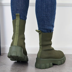Women's Knitted Short Boots Slip On Stretch Boots Outdoor Non Slip Shoes