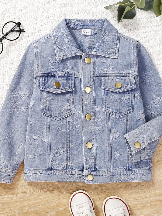 Kid Girls Casual Floral Allover Print Button Down Denim Jacket