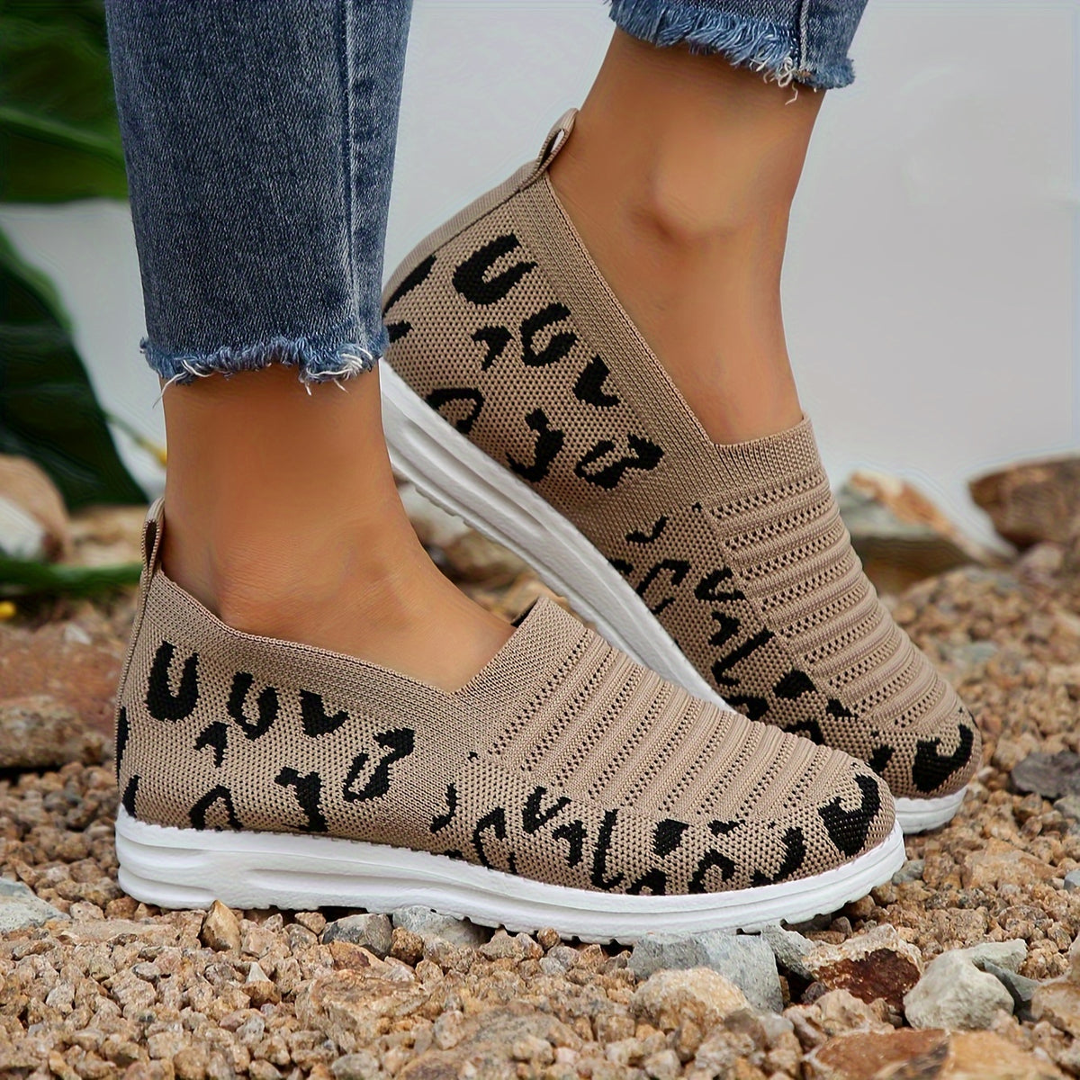 Women's Leopard Pattern Running Shoes Mesh Breathable Sneakers