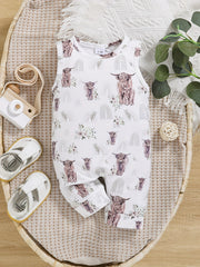 Baby Boys Bull And Flower Print Sleeveless Summer Romper