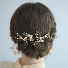 Vintage Faux Pearl Hair Insert Comb Leaf & Vine Hair Pin for Wedding Bridals