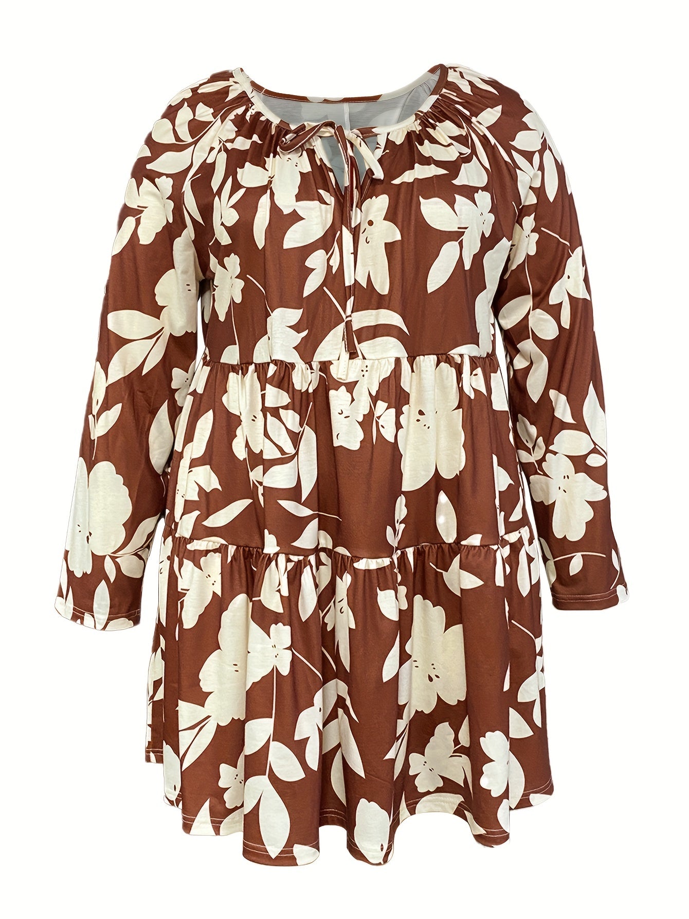  Floral Print Loose Fit Smock Mini Dress