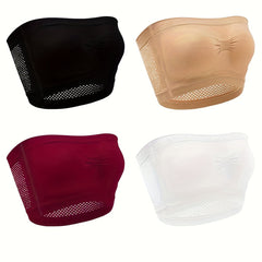 4pcs Strapless Bandeau Bras Hollow Out Stretch Everyday Bra