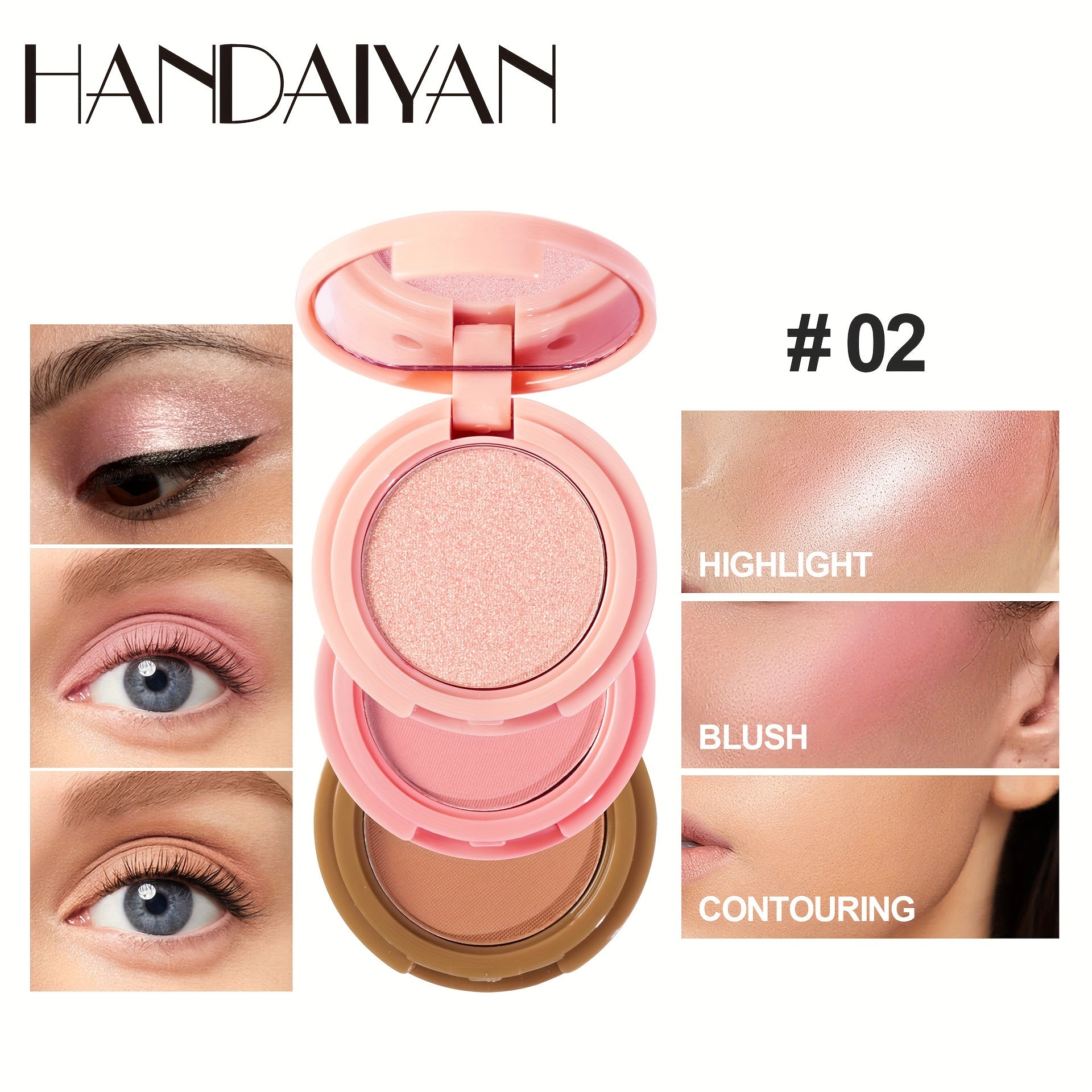 3-in-1 Contour Highlight Blush Palette Face Brightening Matte Eye Shadow