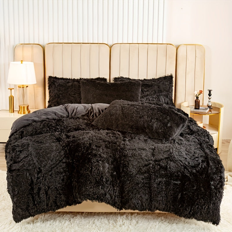 3pcs Multicolor Plush Duvet Cover Set Soft And Warm Bedding