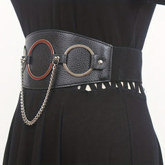 Three Ring Chain Fringe Belt Wide Punk Waistband Elastic Corset Belt For Women