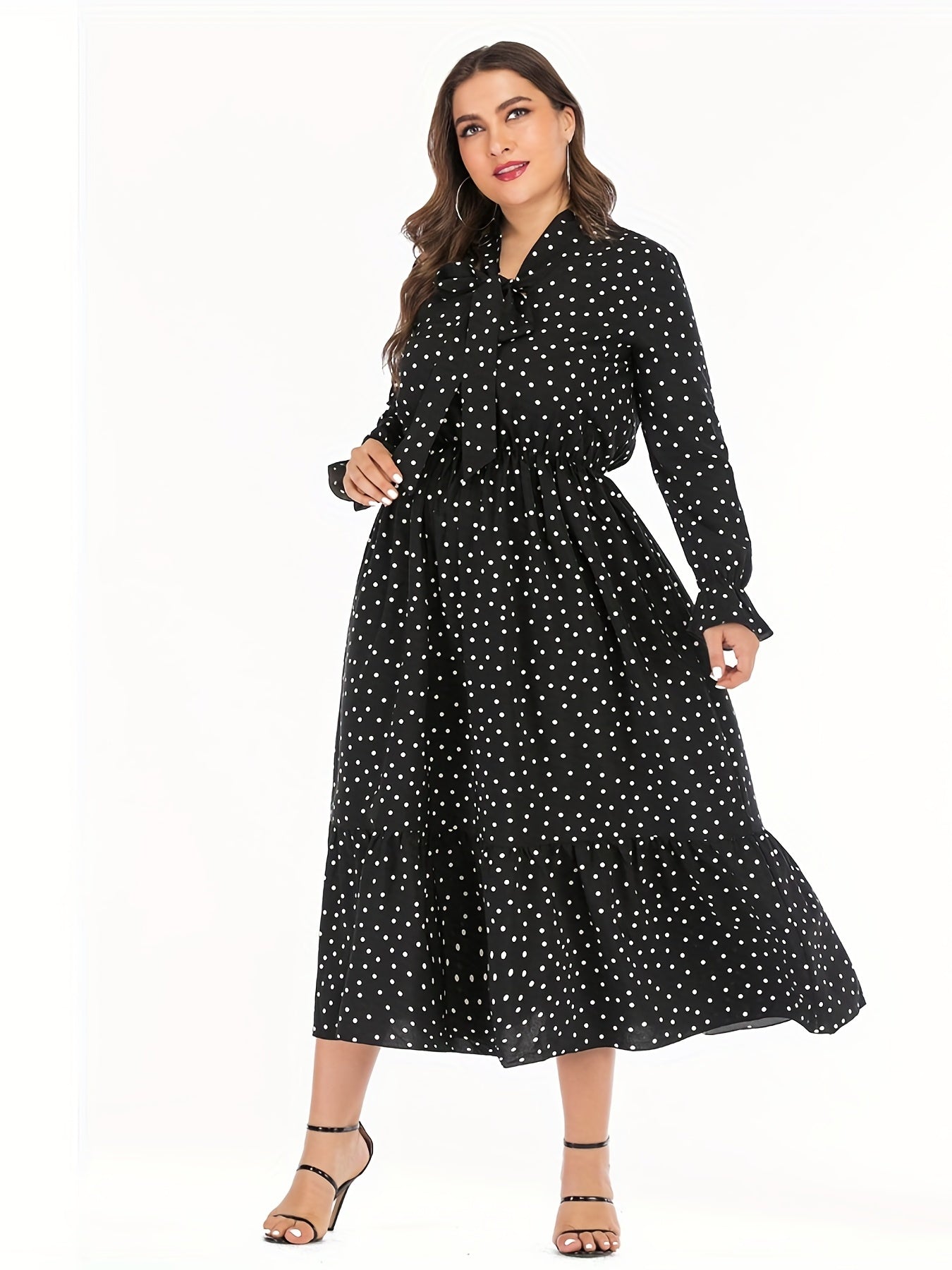  Polka Dot Bow Knot Front Smock Dress