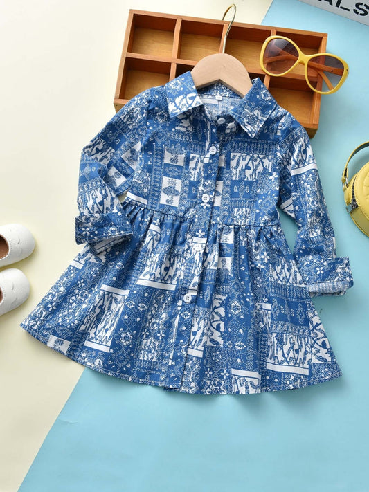 Girls Flower Print Long Sleeve Dress