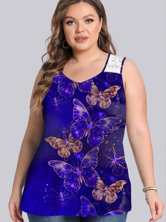  Butterfly Print V Neck Tank Top