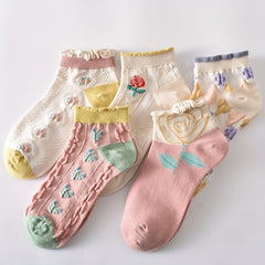 5 Pairs Textured Ruffle Socks Low Cut Women's Stockings
