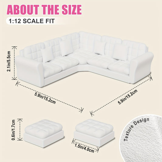Dollhouse Sofa Set with Ottomans 5 Seat Corner Couch Modern Toy Furniture