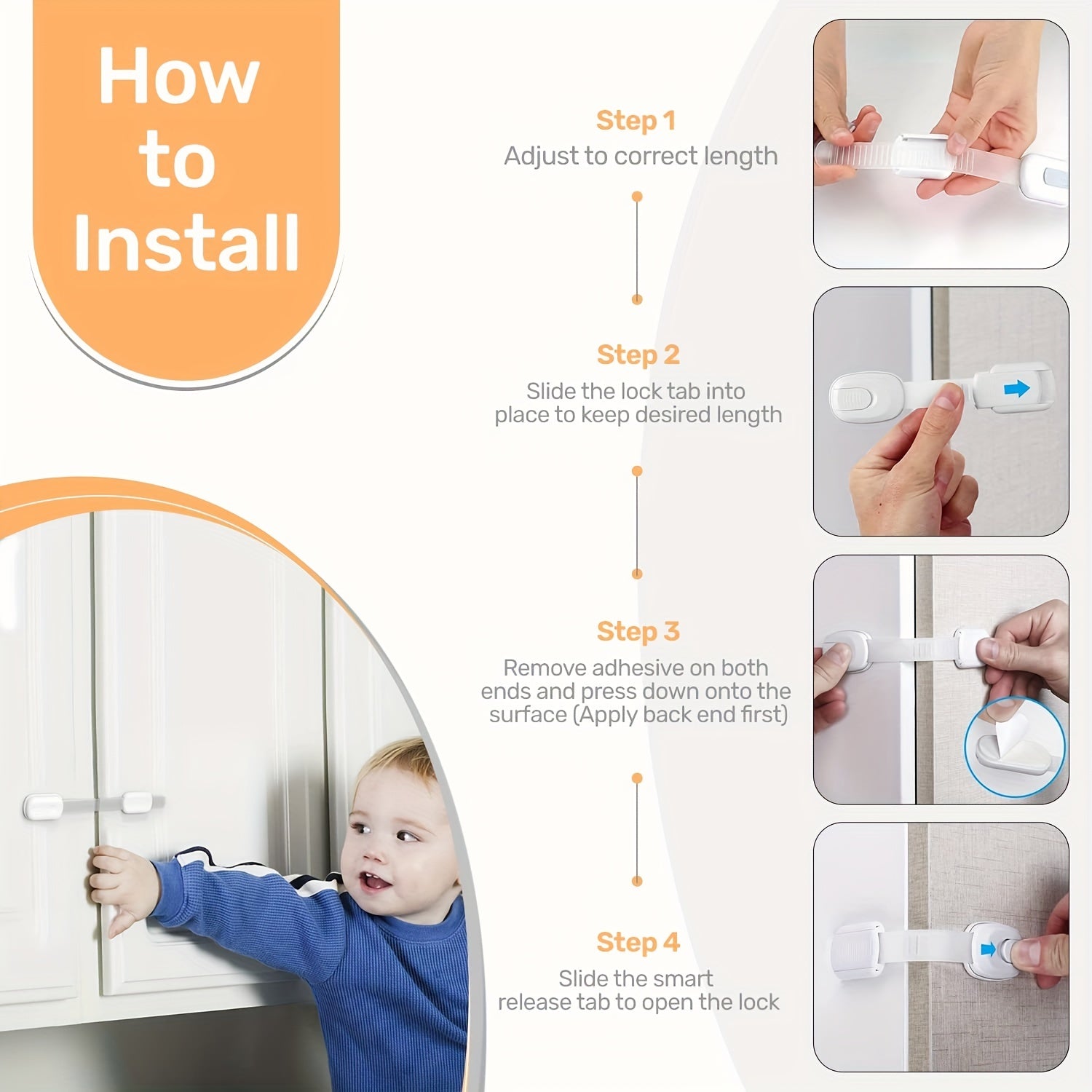 6pcs Child Safety Cabinet Locks - Baby Proofing Cabinet Strap Locks