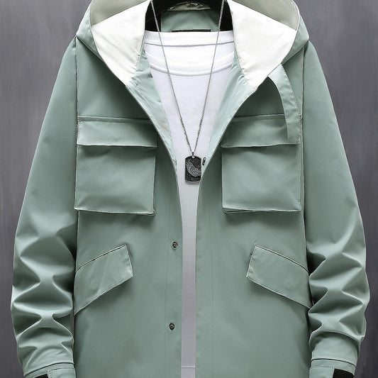 Men's Hooded Solid Windbreaker Jacket