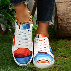 Colorful Striped Canvas Shoes Low Top Flat Walking Sneakers