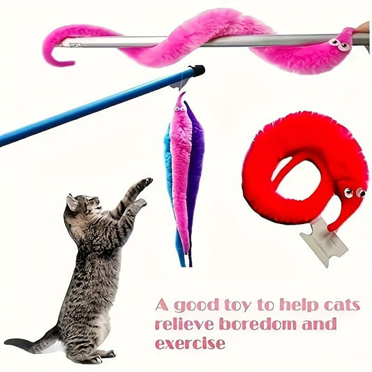 2 Pack Magic Worm Cat Toys Assorted Colors Durable Fabric with Hidden String