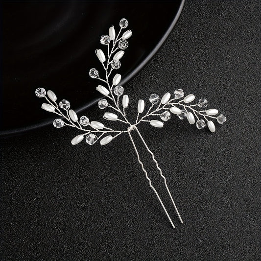 Bride Wedding Hair Comb Leaves Rhinestone Pearl Bridal Hair Comb