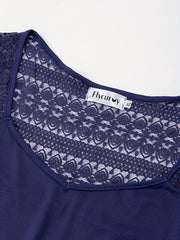  Solid Contrast Lace Panel Cold Shoulder Top