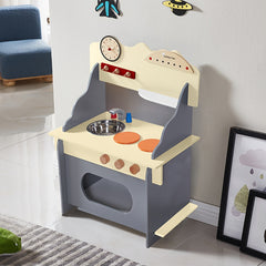Wooden Play Kitchen Set with Clock Sink & Stovetop Indoor Fun Gift