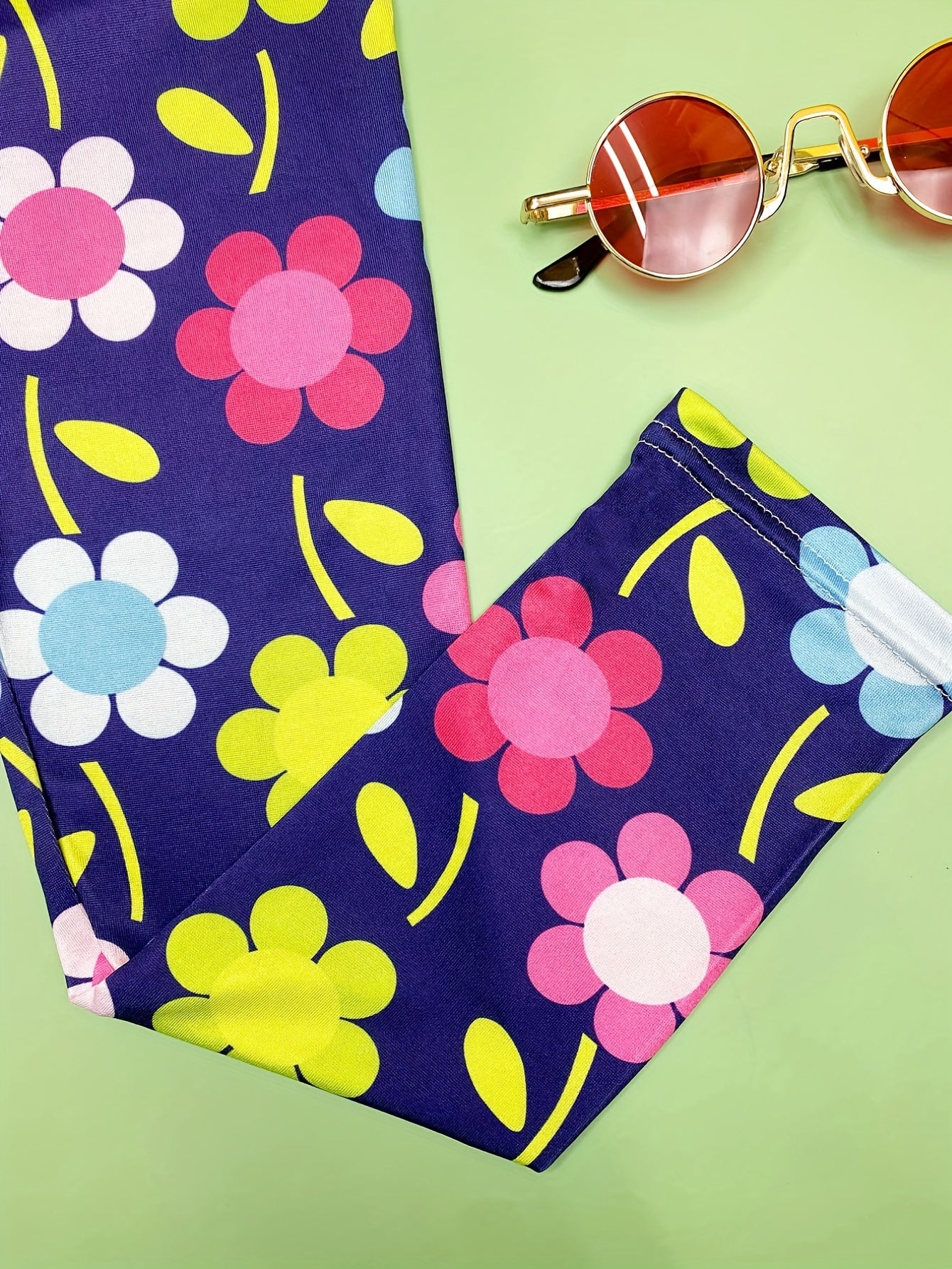 Girls Colorful Flowers Stretch Yoga Pants High Waist Slim Leggings
