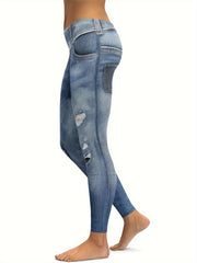  Denim Print Skinny Leggings Medium Stretch