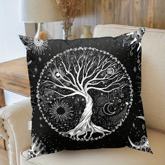 Modern Tree of Life Floral Throw Pillow Cases with Sun and Moon Designs