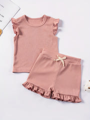 2Pcs Toddler Girls Summer Outfit Sleeveless Tops Shorts Set