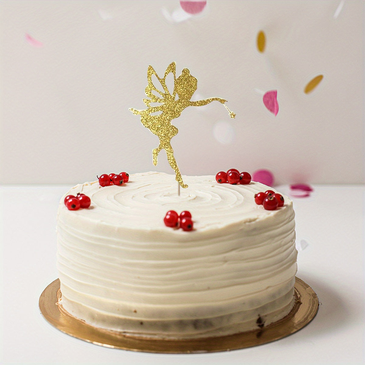 Golden Glitter Fairy Cake Topper for Magical Occasions