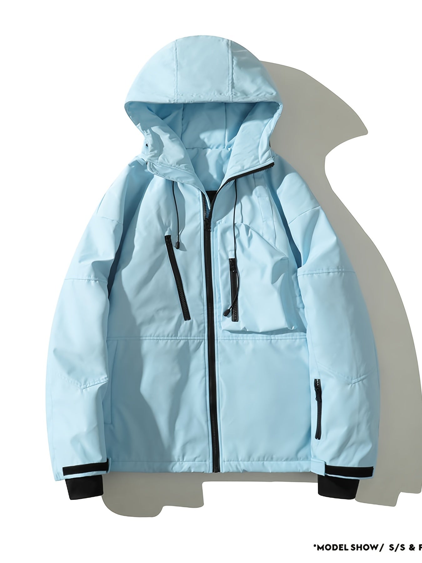 Drawstring Waterproof Ski Jacket Thick Thermal Pockets Coat