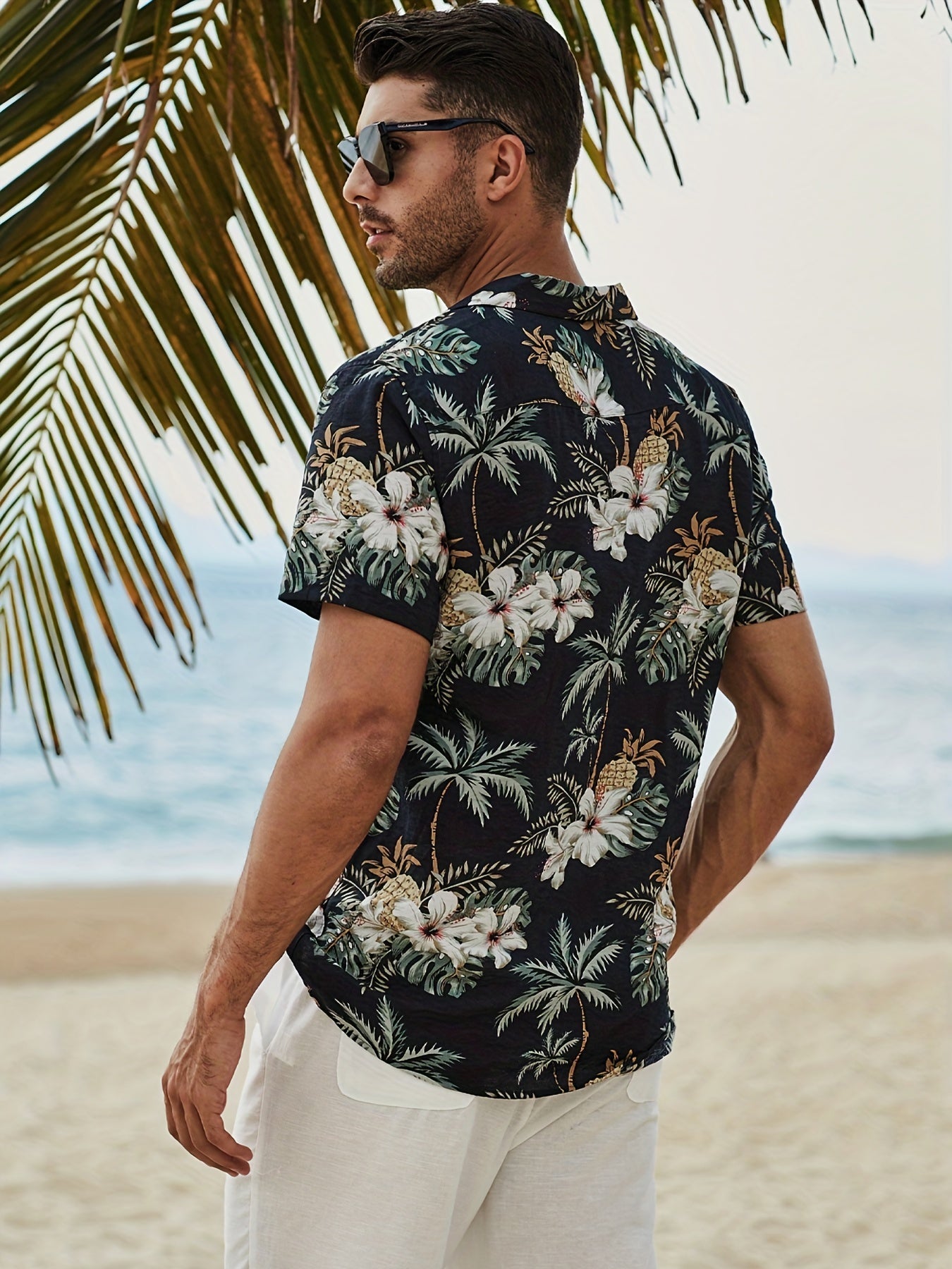 Men's Floral Print Short Sleeve Hawaiian Shirt for Beach Holiday