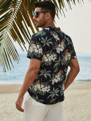 Men's Floral Print Short Sleeve Hawaiian Shirt for Beach Holiday