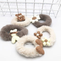 5pcs Bear Plush Hair Tie Cartoon Scrunchies Women Girls Curly Hair