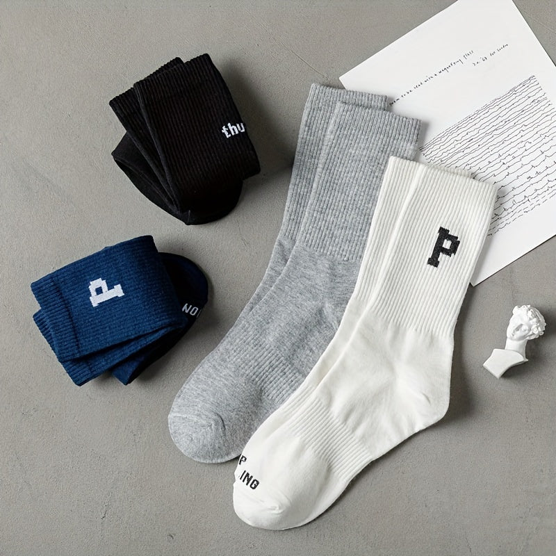 4 Pairs Letter Print Socks Mid Tube Women's Stockings Comfy & Breathable