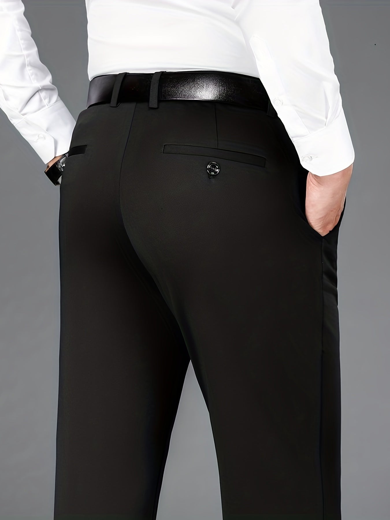 Men's Classic Solid Stretch Dress Pants for Spring Summer Business