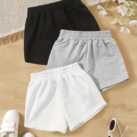 Girls Solid Elastic Waist Sports Track Shorts