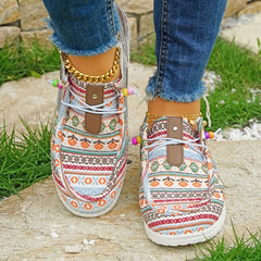 Women's Retro Flower Pattern Canvas Shoes Lightweight Outdoor Sneakers