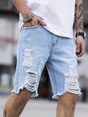 Men's Ripped Denim Shorts Casual Loose Fit Distressed Jean Shorts