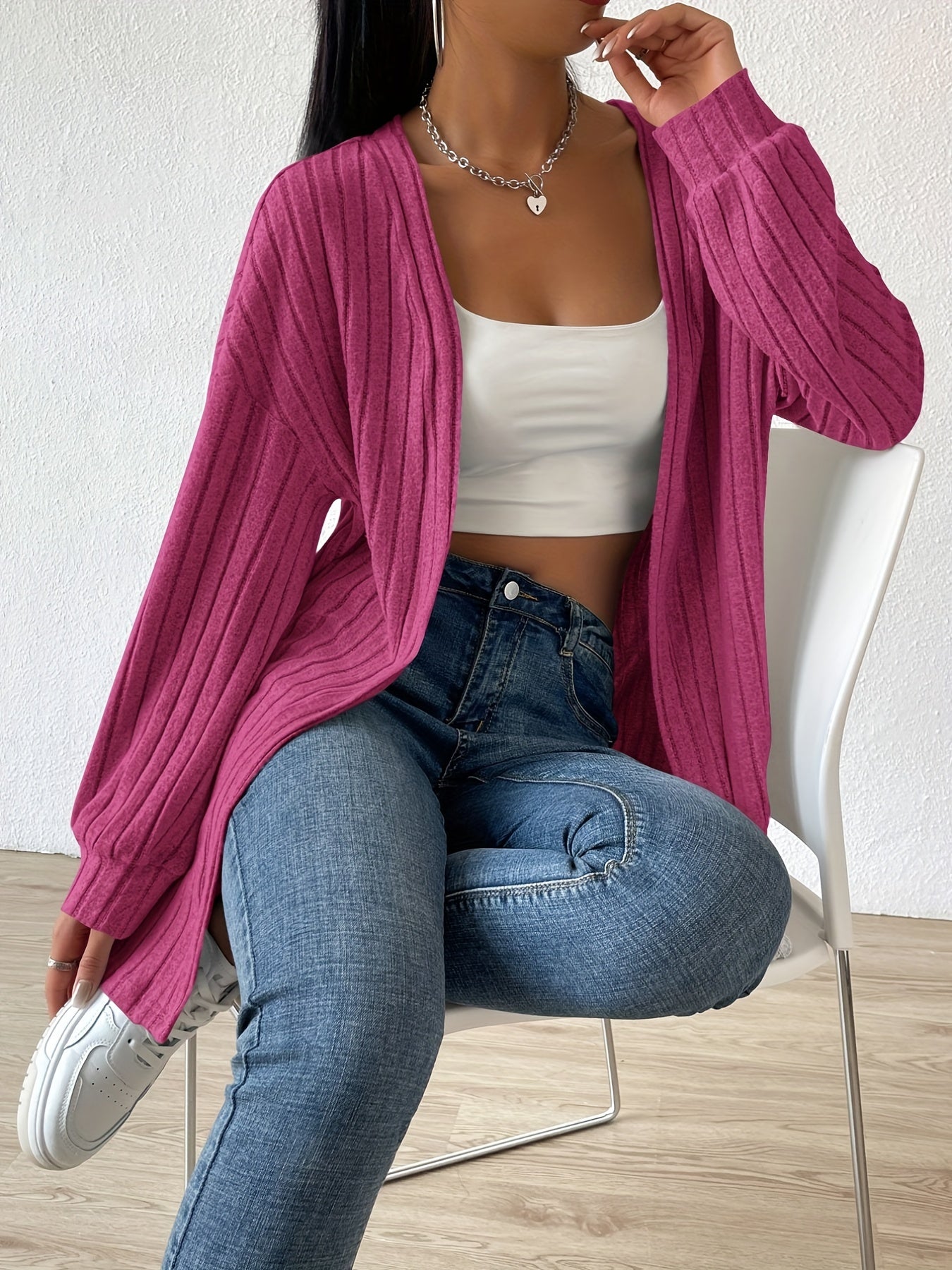 Solid Lantern Sleeve Cardigan Coat for Women