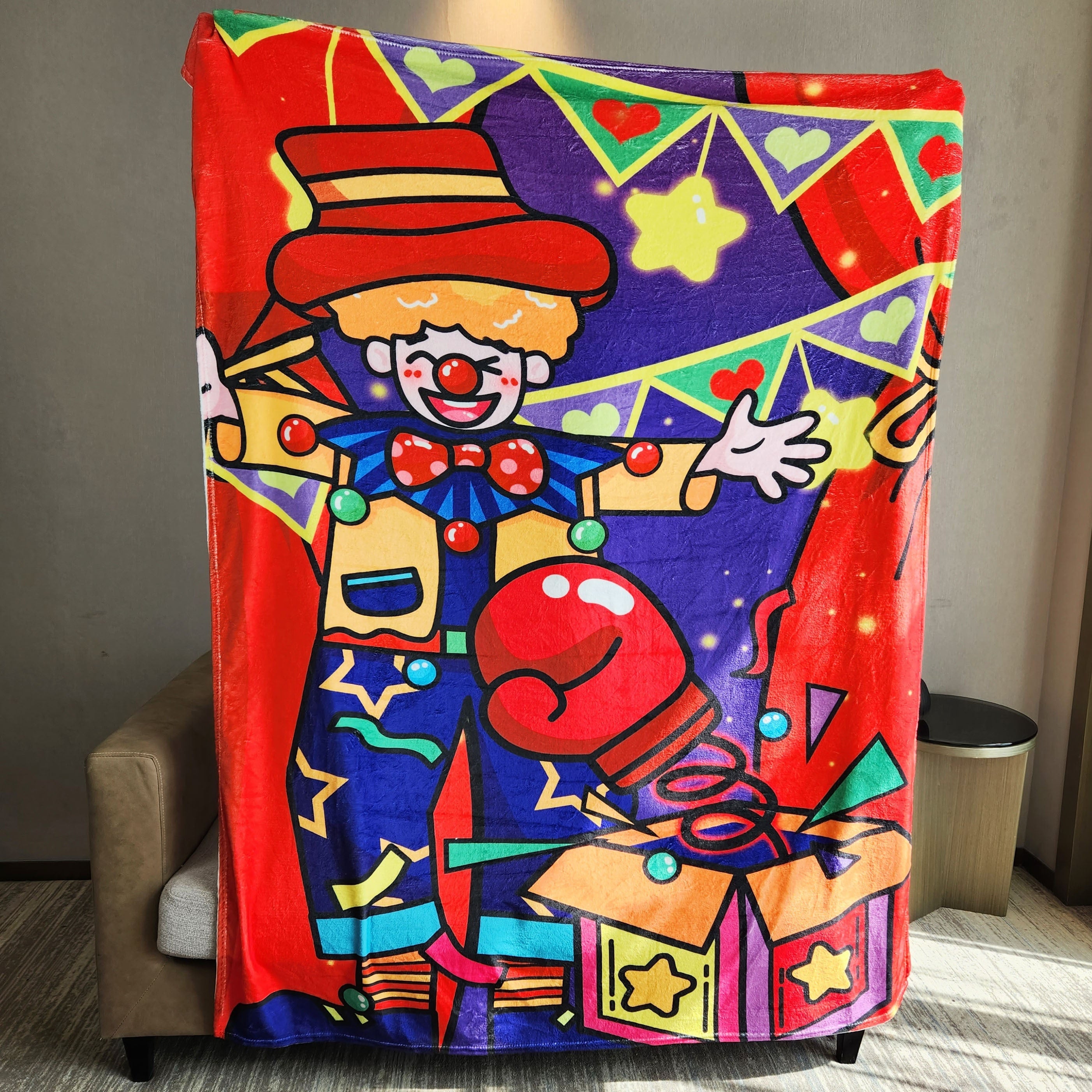 Clown Print Flannel Throw Blanket for Travel