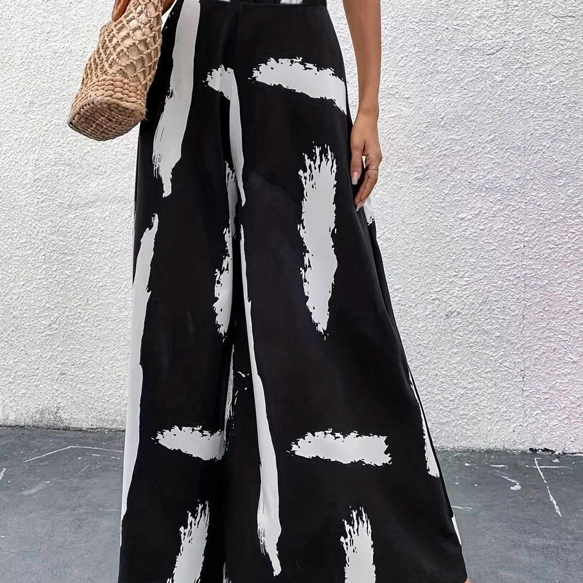  Colorblock Brush Print High Rise Wide Leg Pants